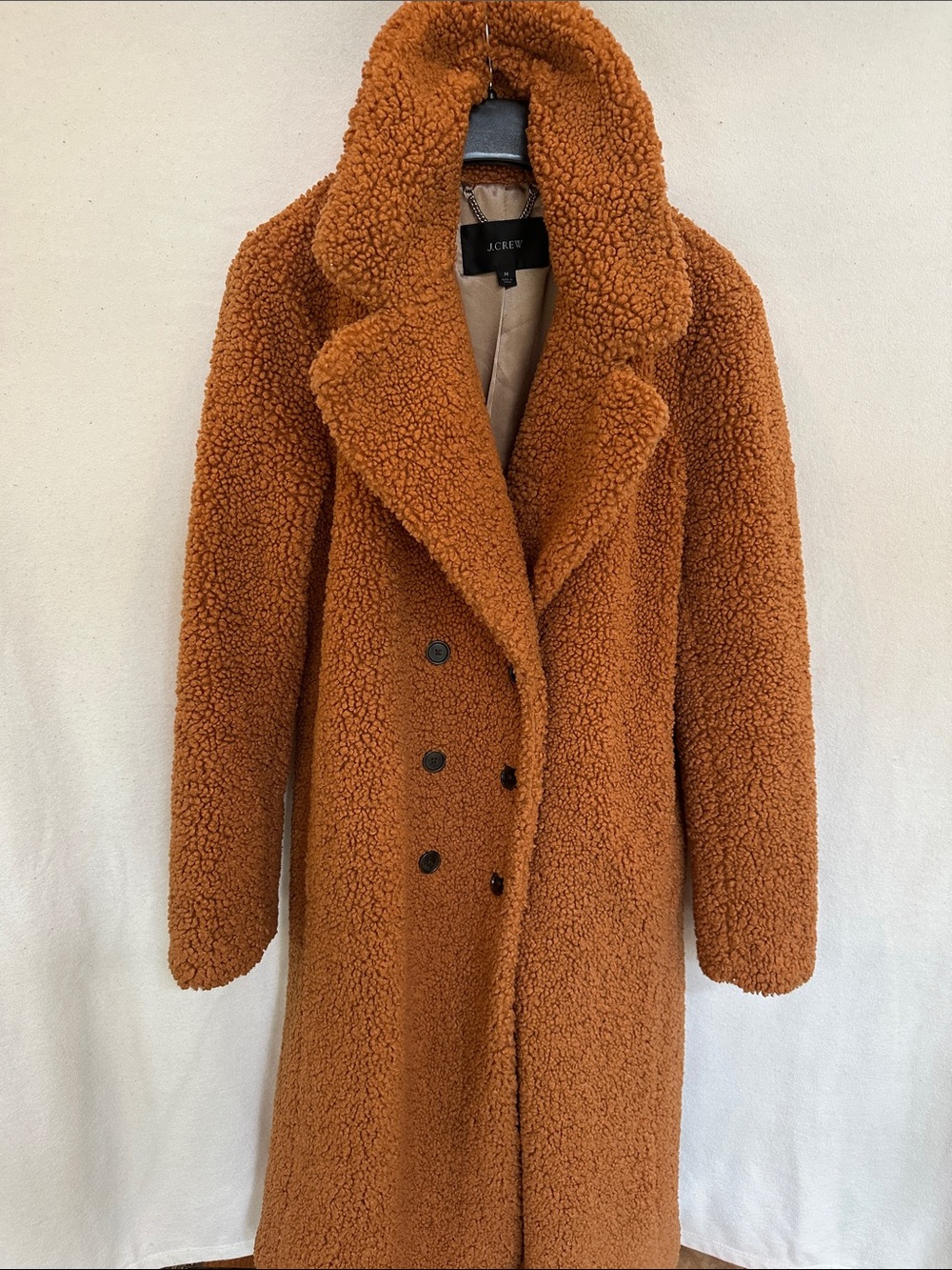 J. Crew Long Teddy Faux Shearling Coat in Rust